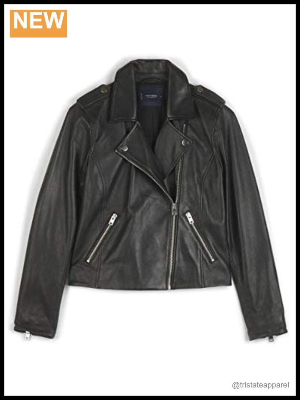 Women's Notched Lapel Leather Moto Jacket Long Sleeve Asymmetric Zipper